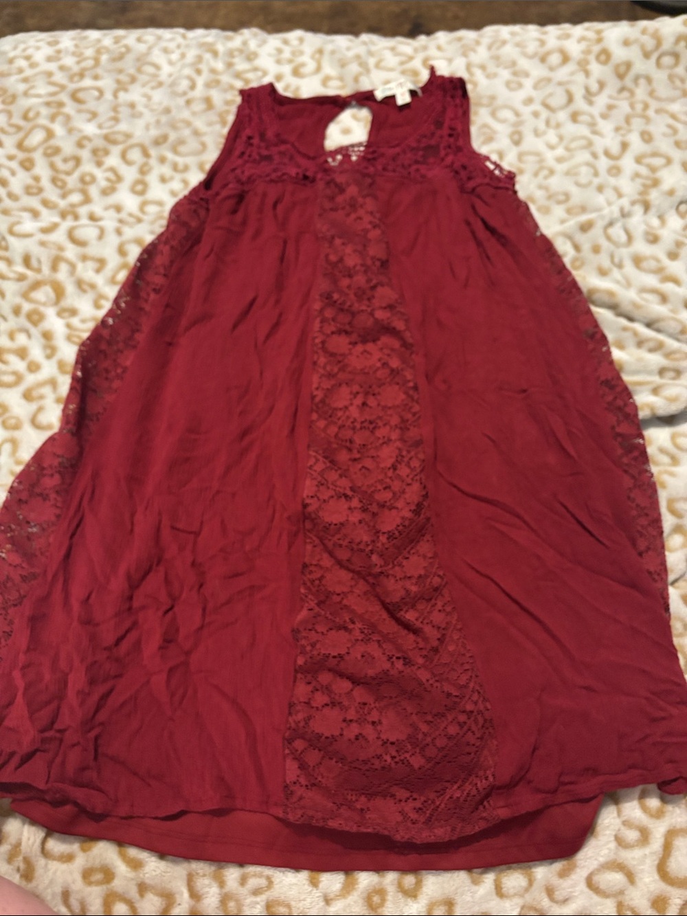 love, Fire Women's Burgundy Lace Panel Sleeveless Dress